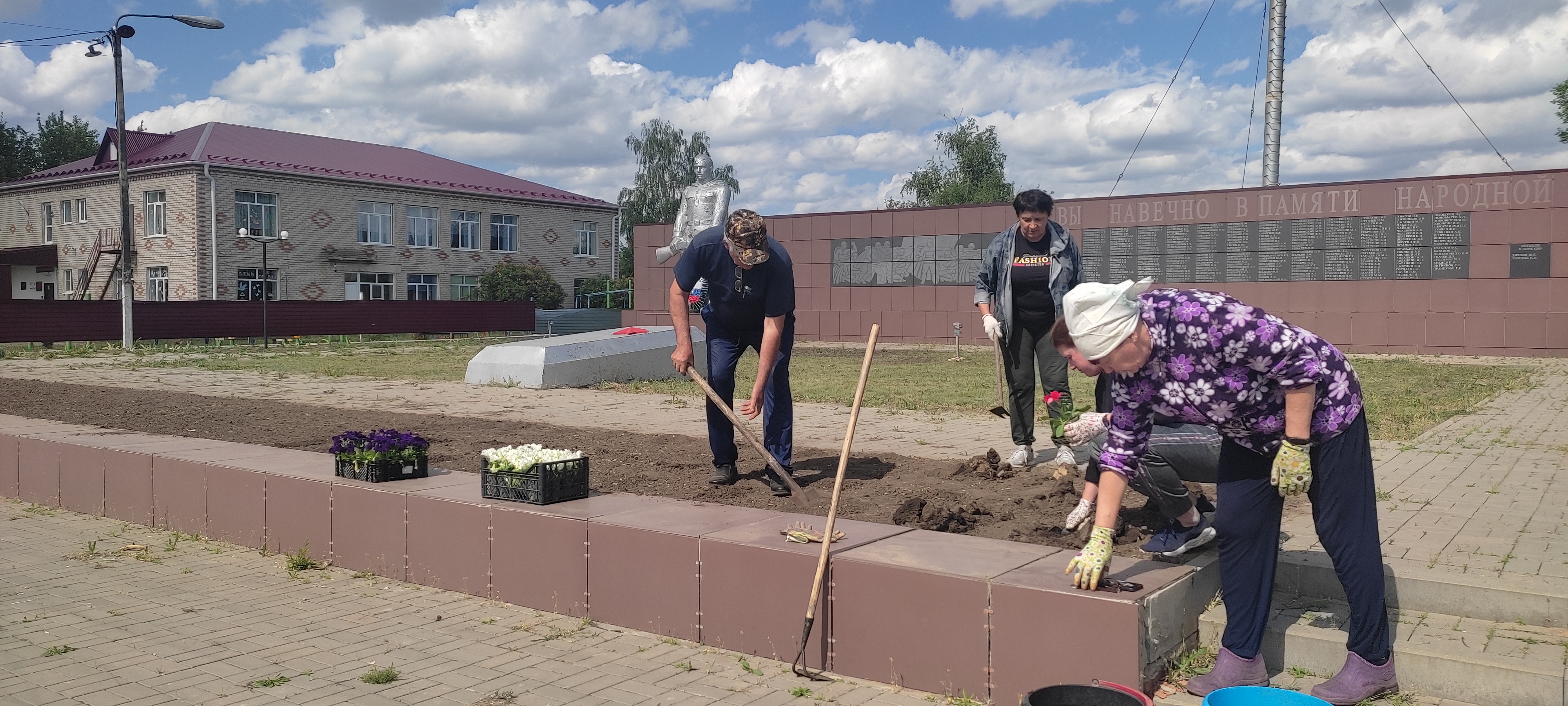 Высадили цветы.